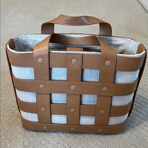 Dagne Dover Tan and Cream Woven Tote